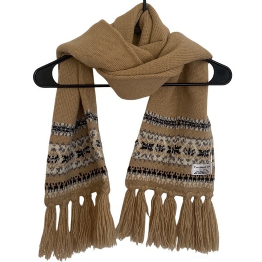 Preston & York Knit Scarf Fair Isle Pattern Tassel Fringe Winter